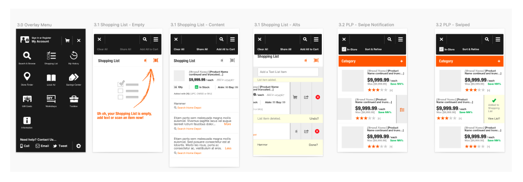 Screenshot of the Home Depot mobile application list functionality